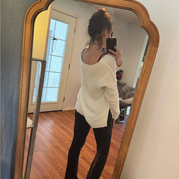 Off The Shoulder Oversized V Neck Sweater - Apricot / Cream - Picture 5 of 6